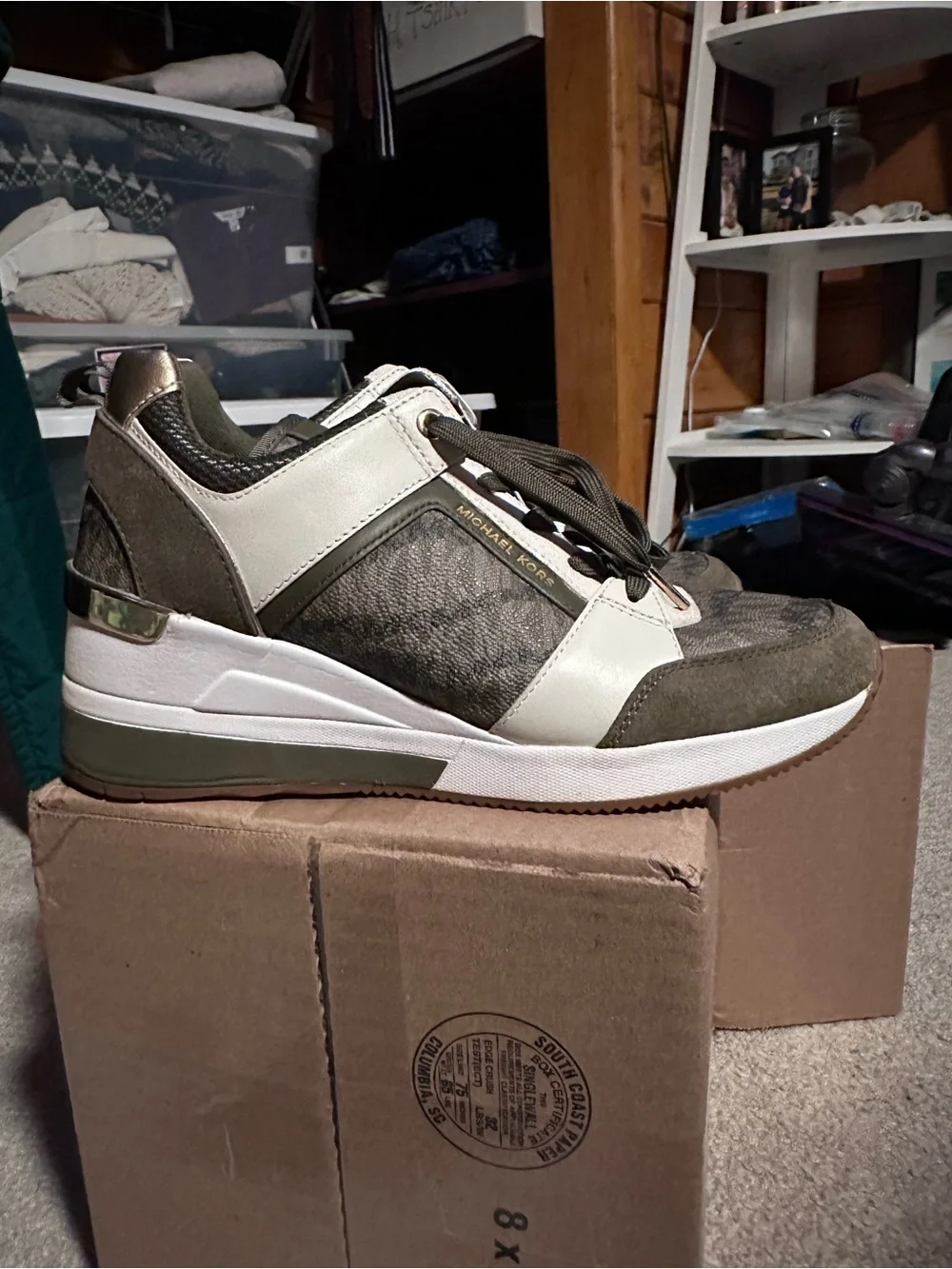 Michael Kors Olive and White Women's Fashion Sneakers